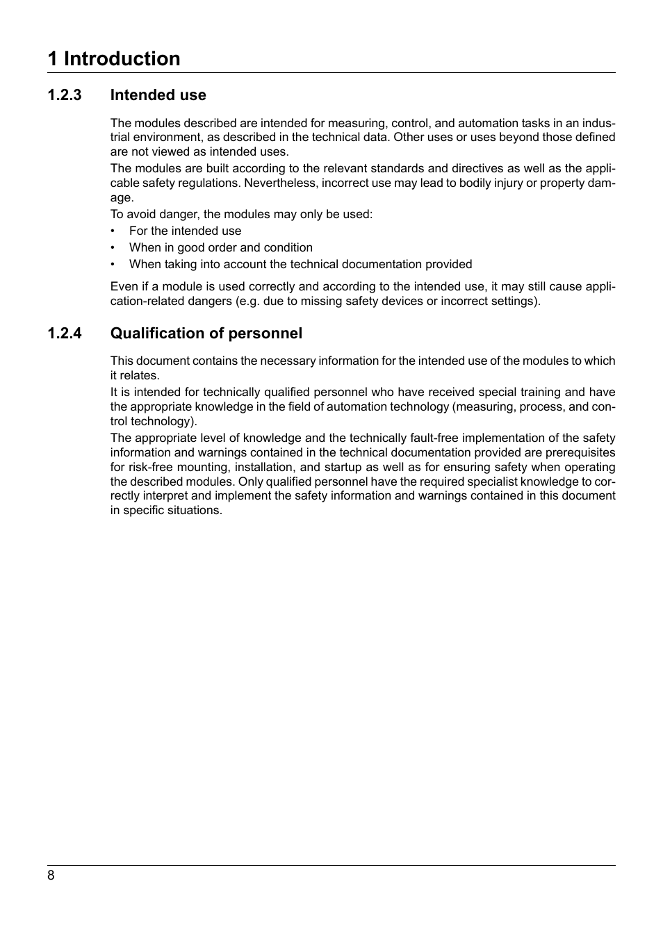 3 intended use, 4 qualification of personnel, 3 intended use 1.2.4 qualification of personnel | 1 introduction | JUMO 705020 mTRON T - Analog Input Module, 4-Ch. Operating Manual User Manual | Page 8 / 70