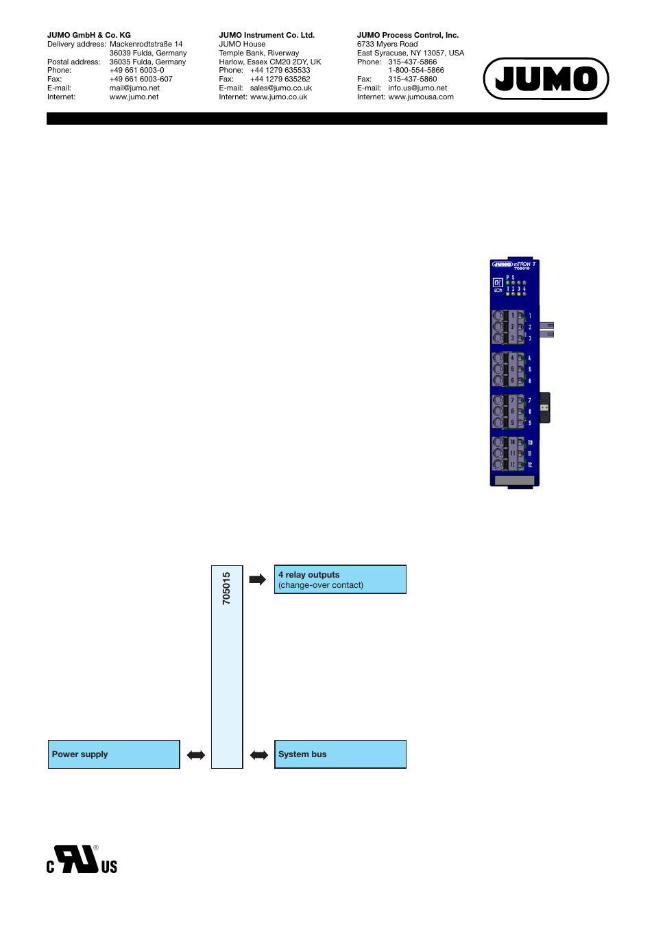 JUMO 705015 mTRON T - Relay Module 4-Ch. Data Sheet User Manual | 5 pages