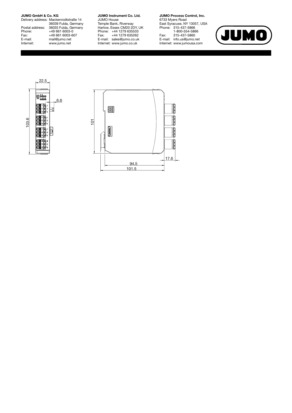 Dimensions module overview | JUMO 705015 mTRON T - Relay Module 4-Ch. Data Sheet User Manual | Page 4 / 5