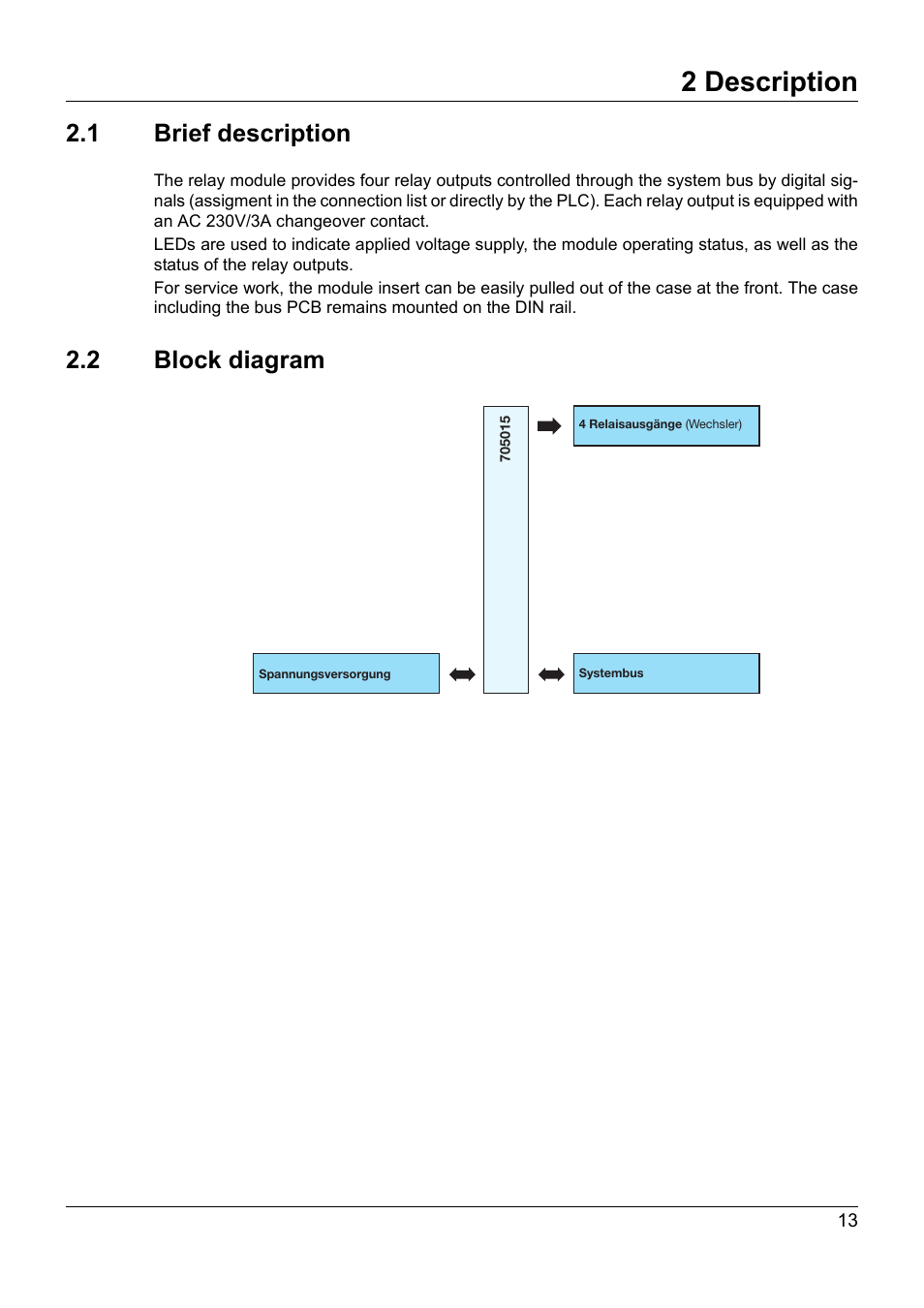 2 description, 1 brief description, 2 block diagram | Description, Brief description, Block diagram | JUMO 705015 mTRON T - Relay Module 4-Ch. Operating Manual User Manual | Page 13 / 44
