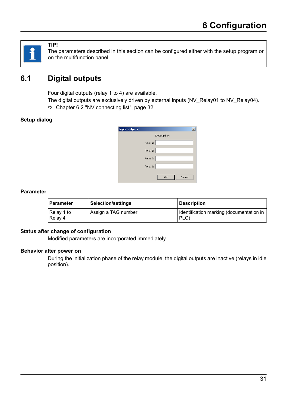 6 configuration, 1 digital outputs, Configuration | Digital outputs | JUMO 705015 mTRON T - Relay Module 4-Ch. Operating Manual User Manual | Page 31 / 44