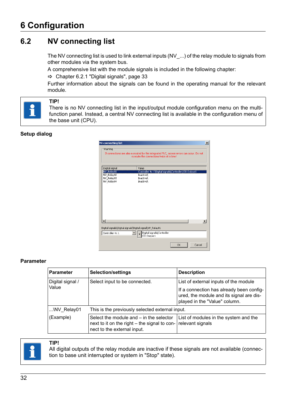 2 nv connecting list, Nv connecting list, 6 configuration | JUMO 705015 mTRON T - Relay Module 4-Ch. Operating Manual User Manual | Page 32 / 44