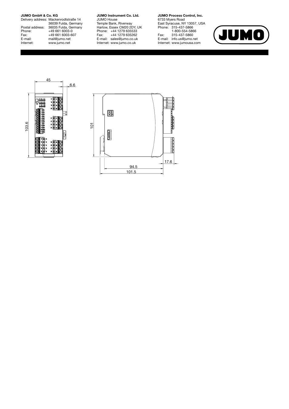 Dimensions module overview | JUMO 705010 mTRON T - Multichannel Controller Module Data Sheet User Manual | Page 13 / 15