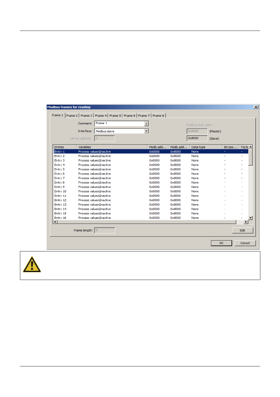 2 modbus frames for reading, Modbus frames for reading, 8 configuration – in setup program only | JUMO 705001 mTRON T - Central Processing Unit Operating Manual User Manual | Page 114 / 152
