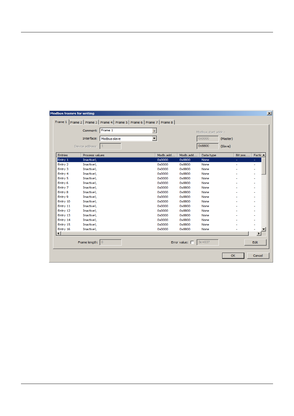 3 modbus frames for writing, Modbus frames for writing, 8 configuration – in setup program only | JUMO 705001 mTRON T - Central Processing Unit Operating Manual User Manual | Page 115 / 152