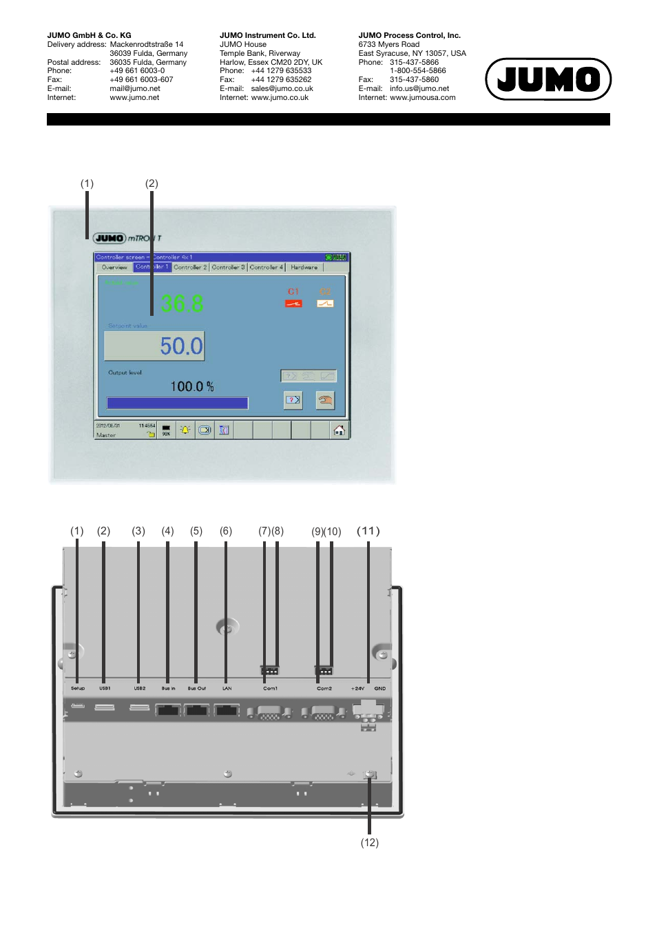 Display, operating, and connection elements | JUMO 705060 mTRON T - Multifunction Panel 840 Data Sheet User Manual | Page 8 / 13