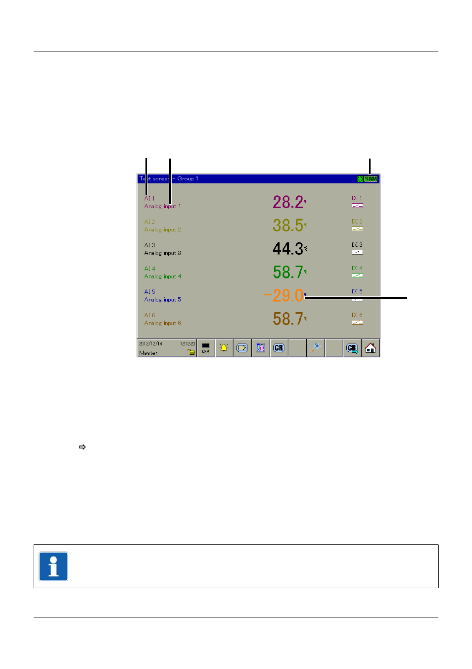 4 text image, 1 group display, Text image | 7 visualization | JUMO 705060 mTRON T - Multifunction Panel 840 Operating Manual User Manual | Page 58 / 272
