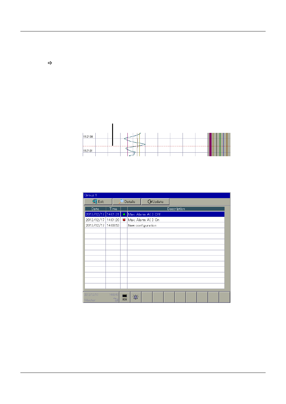 2 selection from one of the visualizations, 3 calling up from the memory display, Selection from one of the visualizations | Calling up from the memory display, 9 alarm and event lists | JUMO 705060 mTRON T - Multifunction Panel 840 Operating Manual User Manual | Page 91 / 272