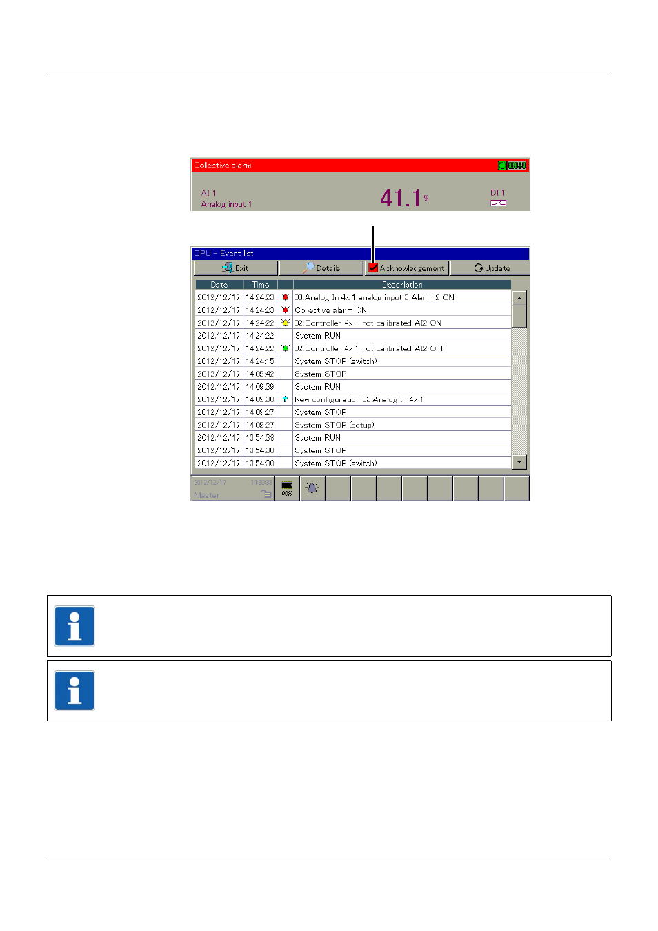 4 acknowledgement, Acknowledgement, 9 alarm and event lists | JUMO 705060 mTRON T - Multifunction Panel 840 Operating Manual User Manual | Page 92 / 272