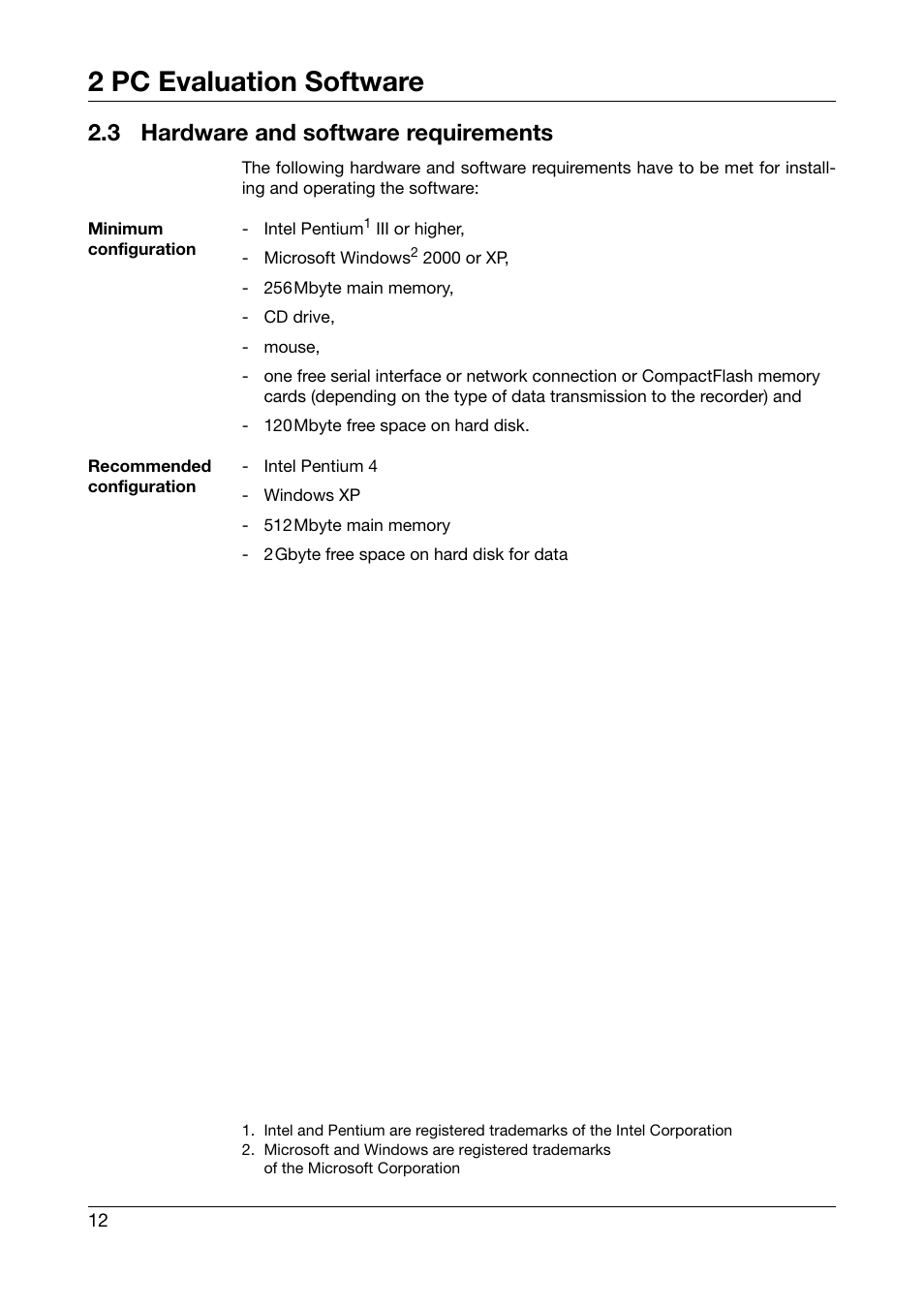 3 hardware and software requirements, Hardware and software requirements, 2 pc evaluation software | JUMO PCA3000 PC Evaluation Software User Manual | Page 12 / 94