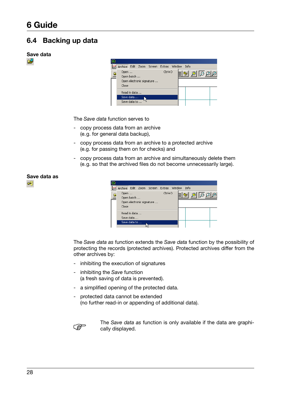 4 backing up data, Backing up data, 6 guide | JUMO PCA3000 PC Evaluation Software User Manual | Page 28 / 94
