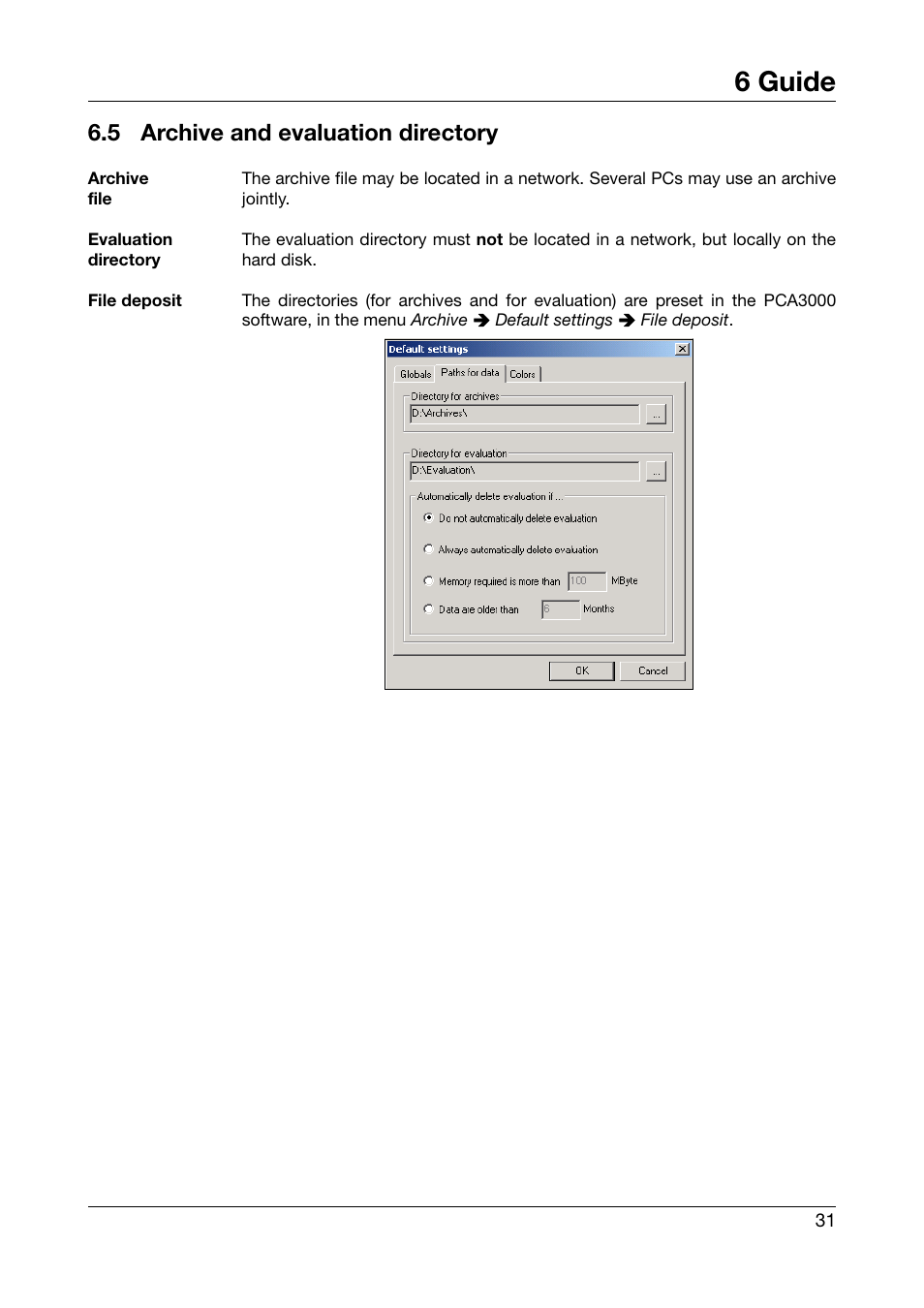 5 archive and evaluation directory, Archive and evaluation directory, 6 guide | JUMO PCA3000 PC Evaluation Software User Manual | Page 31 / 94