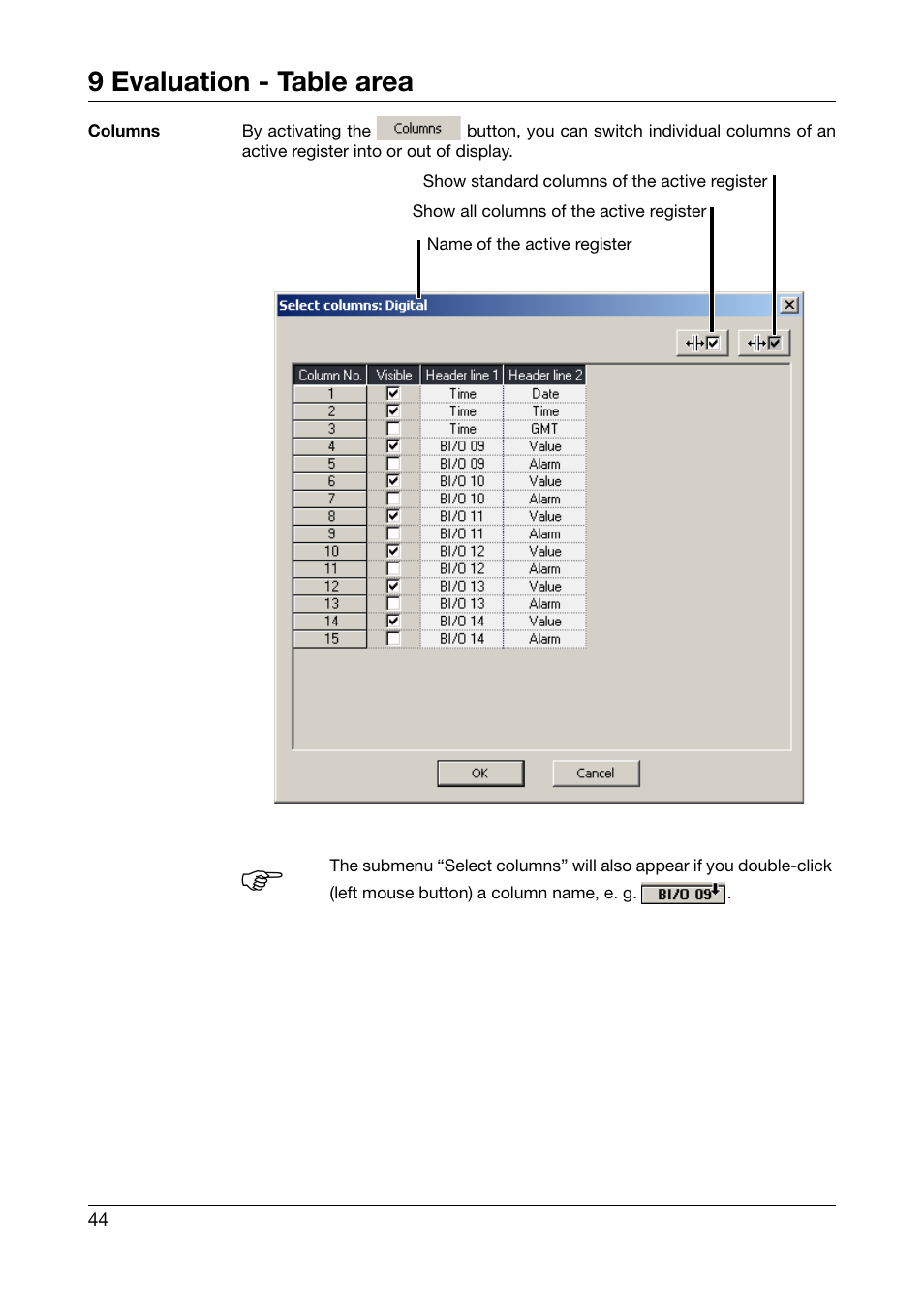 9 evaluation - table area | JUMO PCA3000 PC Evaluation Software User Manual | Page 44 / 94