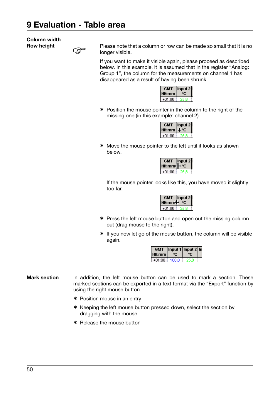 9 evaluation - table area | JUMO PCA3000 PC Evaluation Software User Manual | Page 50 / 94