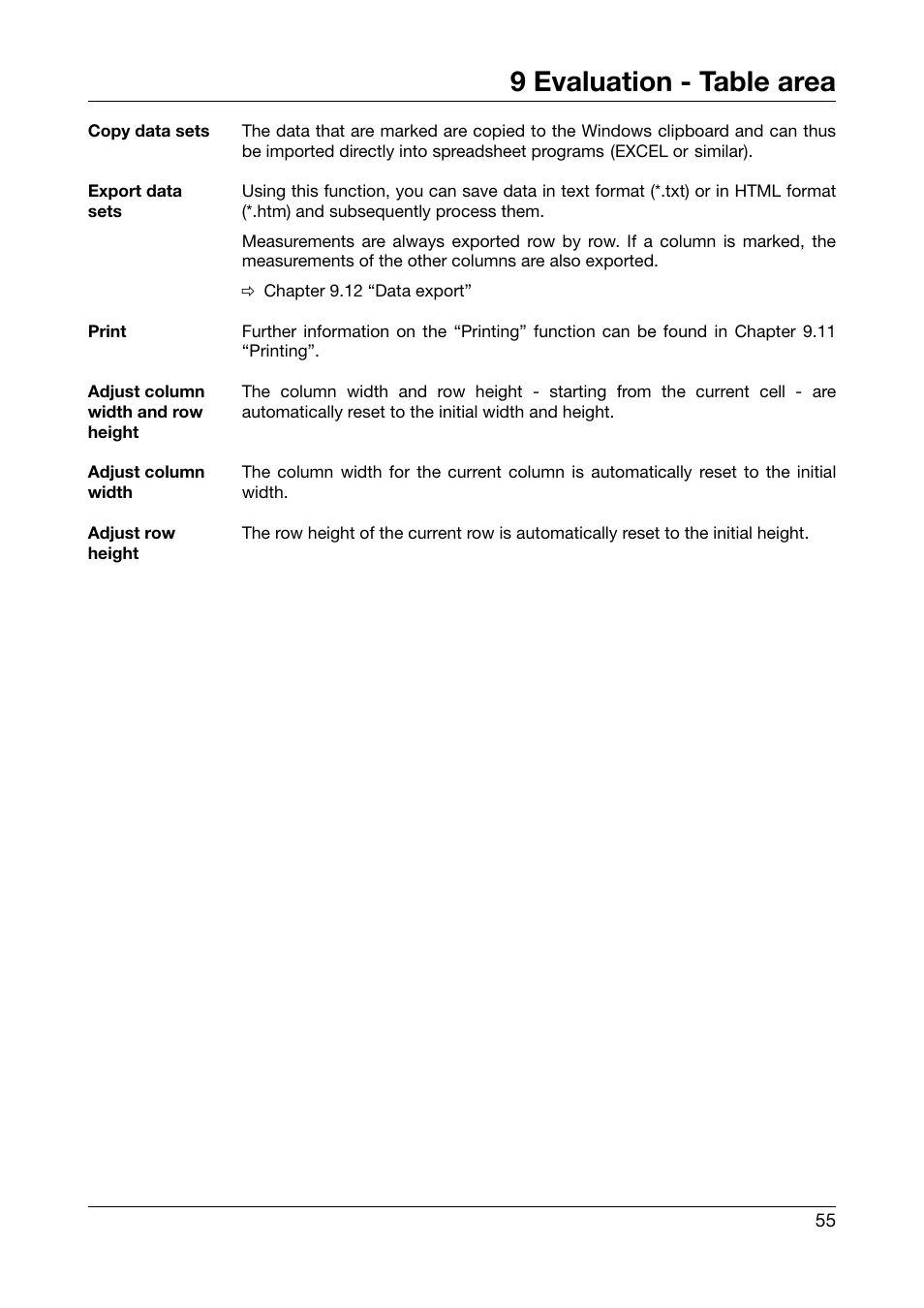 9 evaluation - table area | JUMO PCA3000 PC Evaluation Software User Manual | Page 55 / 94