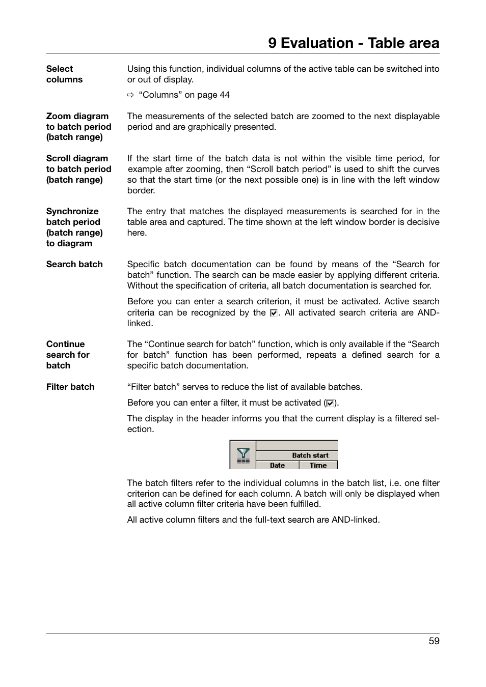 9 evaluation - table area | JUMO PCA3000 PC Evaluation Software User Manual | Page 59 / 94
