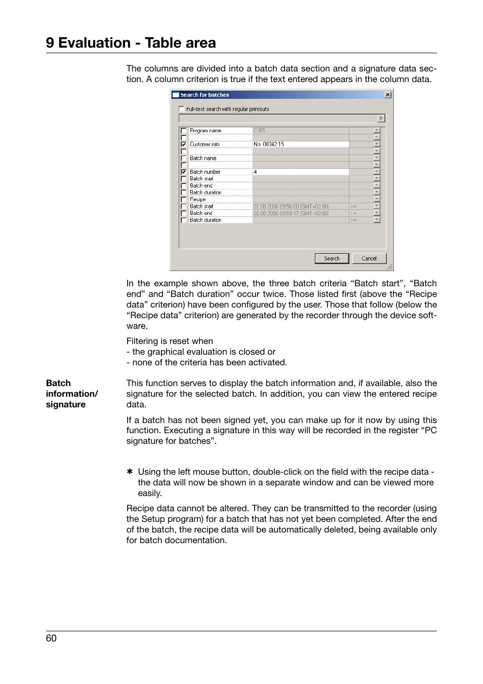 9 evaluation - table area | JUMO PCA3000 PC Evaluation Software User Manual | Page 60 / 94