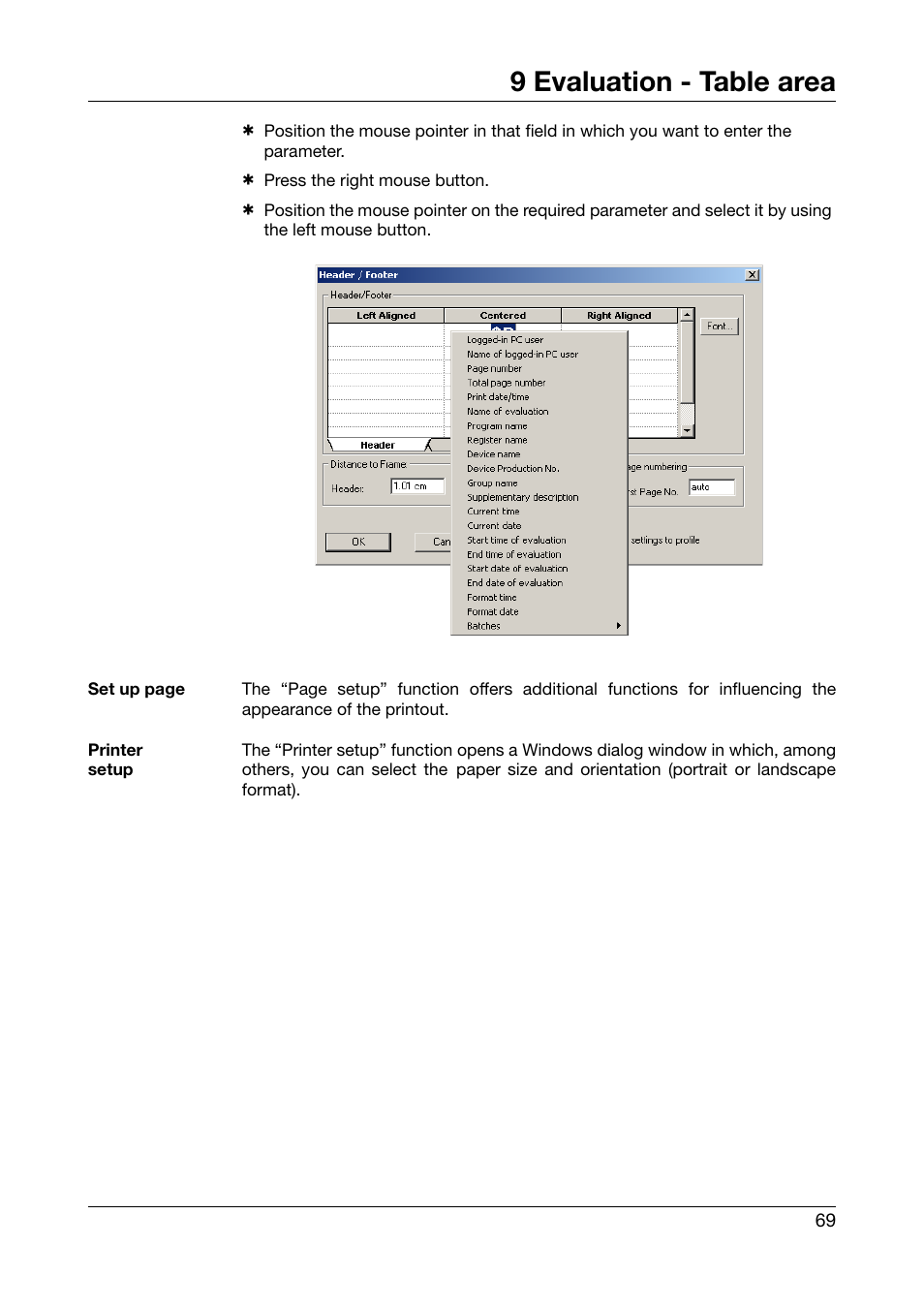 9 evaluation - table area | JUMO PCA3000 PC Evaluation Software User Manual | Page 69 / 94