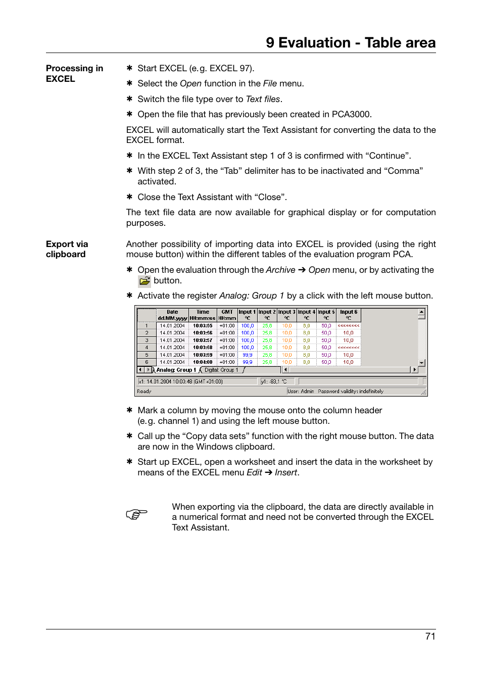 9 evaluation - table area | JUMO PCA3000 PC Evaluation Software User Manual | Page 71 / 94