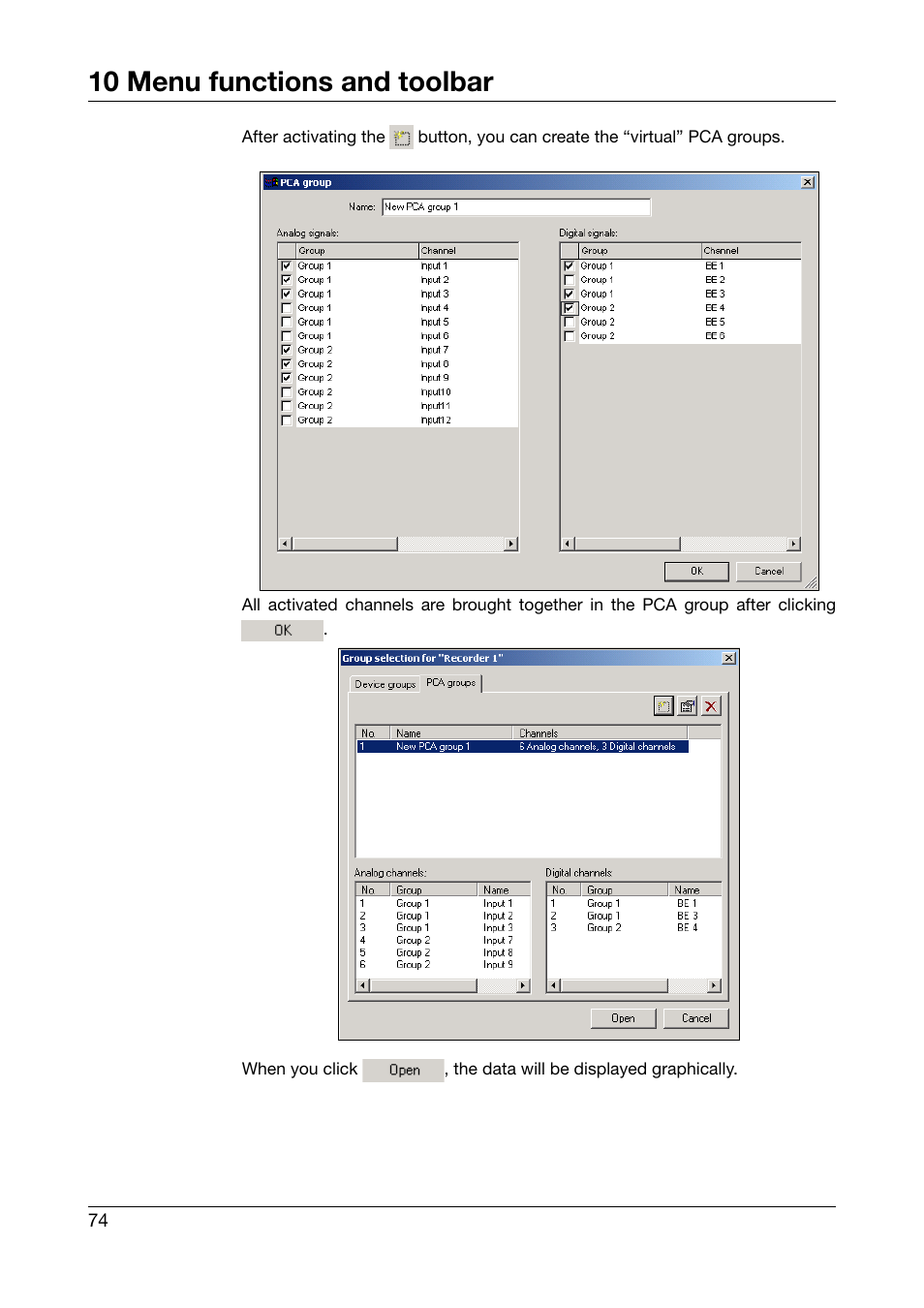 10 menu functions and toolbar | JUMO PCA3000 PC Evaluation Software User Manual | Page 74 / 94