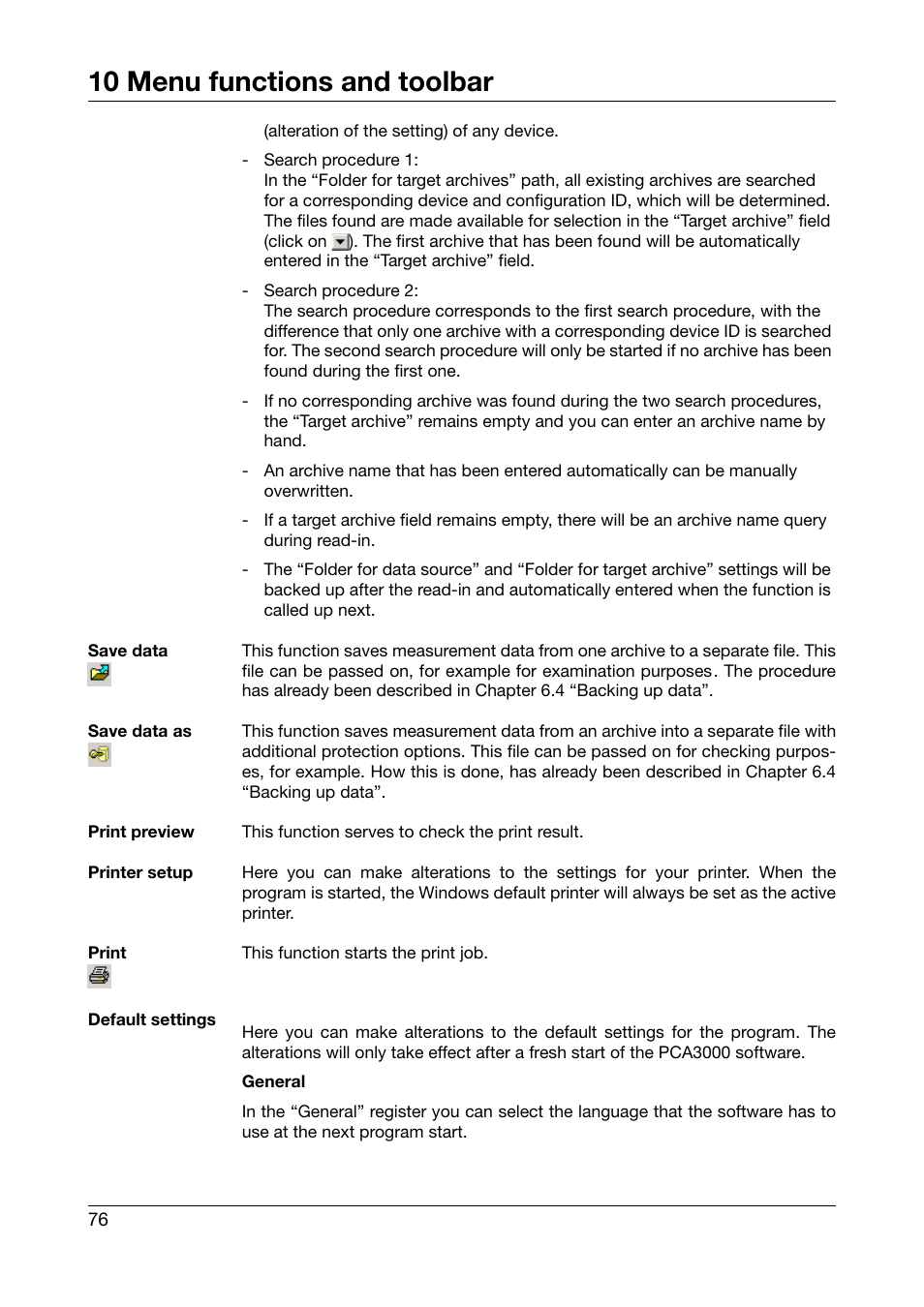 10 menu functions and toolbar | JUMO PCA3000 PC Evaluation Software User Manual | Page 76 / 94