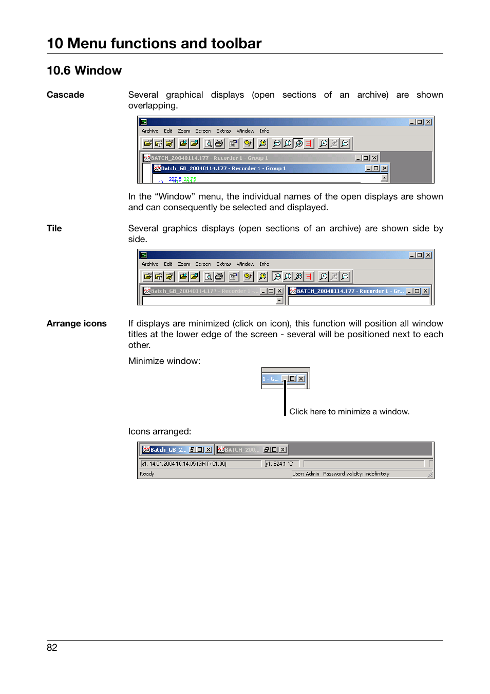 6 window, 10 menu functions and toolbar | JUMO PCA3000 PC Evaluation Software User Manual | Page 82 / 94