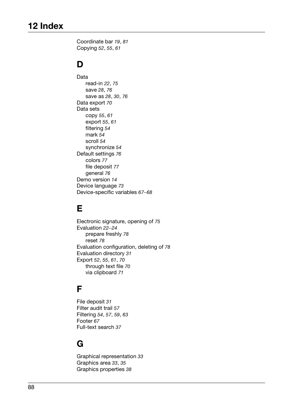12 index | JUMO PCA3000 PC Evaluation Software User Manual | Page 88 / 94