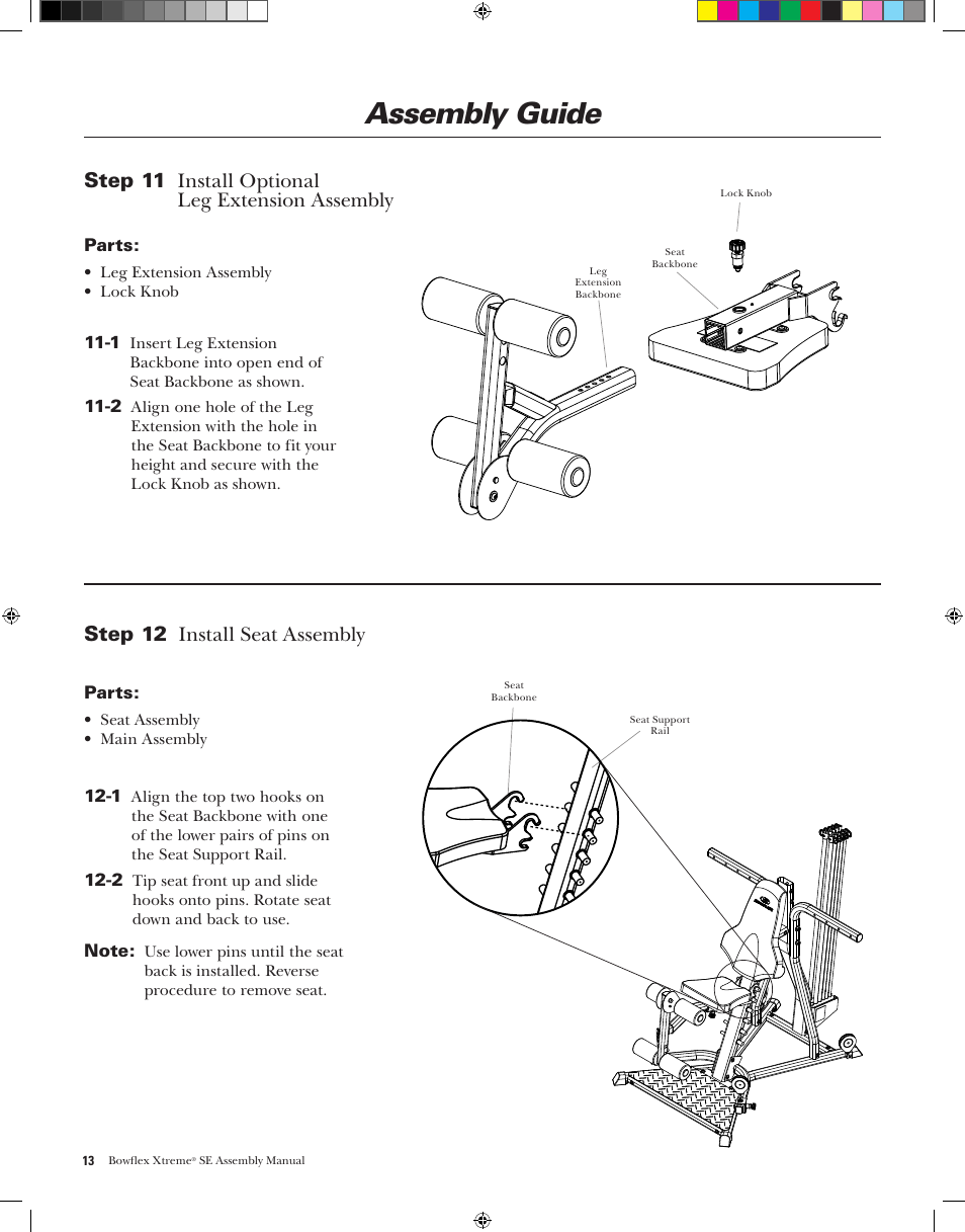 Assembly guide, Step 12 .....install.seat.assembly | Bowflex XtremeSE User Manual | Page 16 / 24