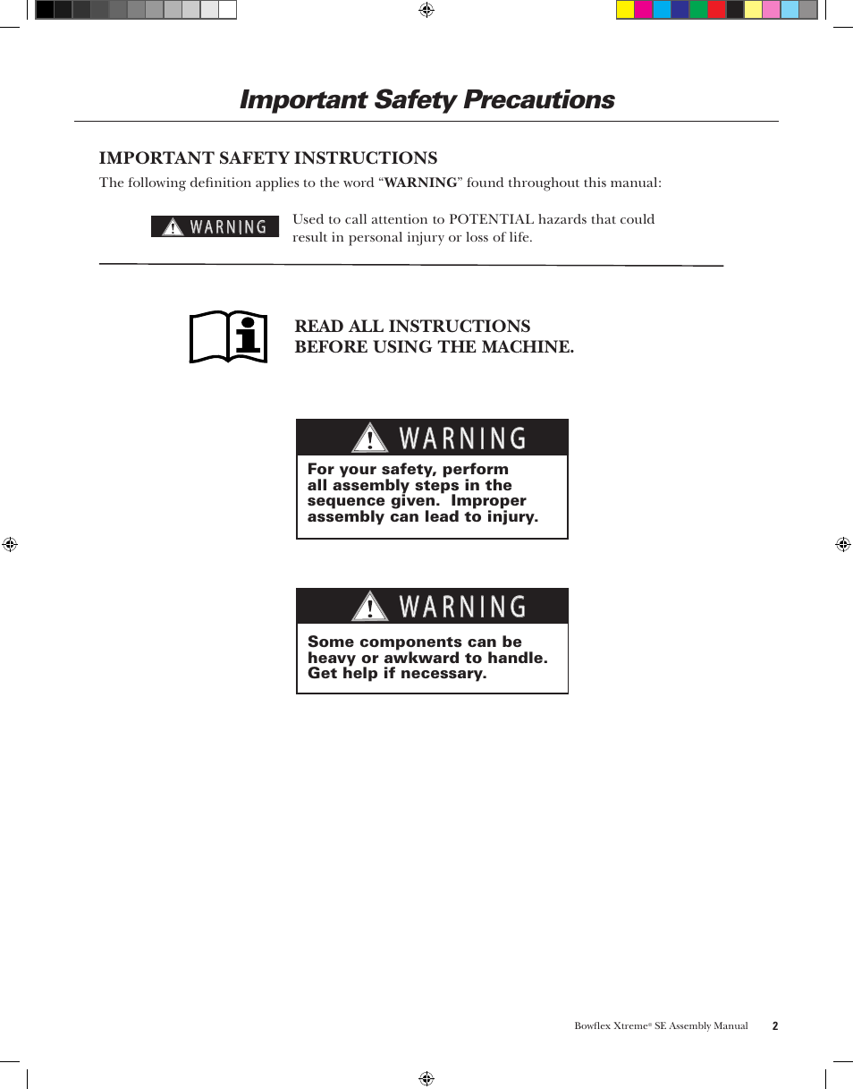 Important safety precautions | Bowflex XtremeSE User Manual | Page 5 / 24