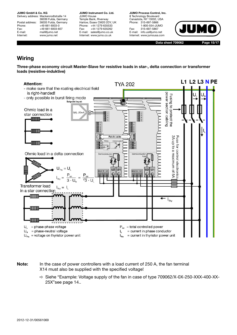 Wiring | JUMO 709062 TYA 202 - Three-Phase Power Controller Data Sheet User Manual | Page 15 / 17