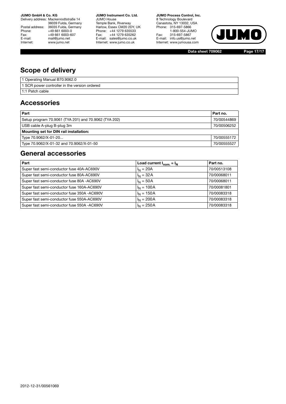 Scope of delivery accessories general accessories | JUMO 709062 TYA 202 - Three-Phase Power Controller Data Sheet User Manual | Page 17 / 17
