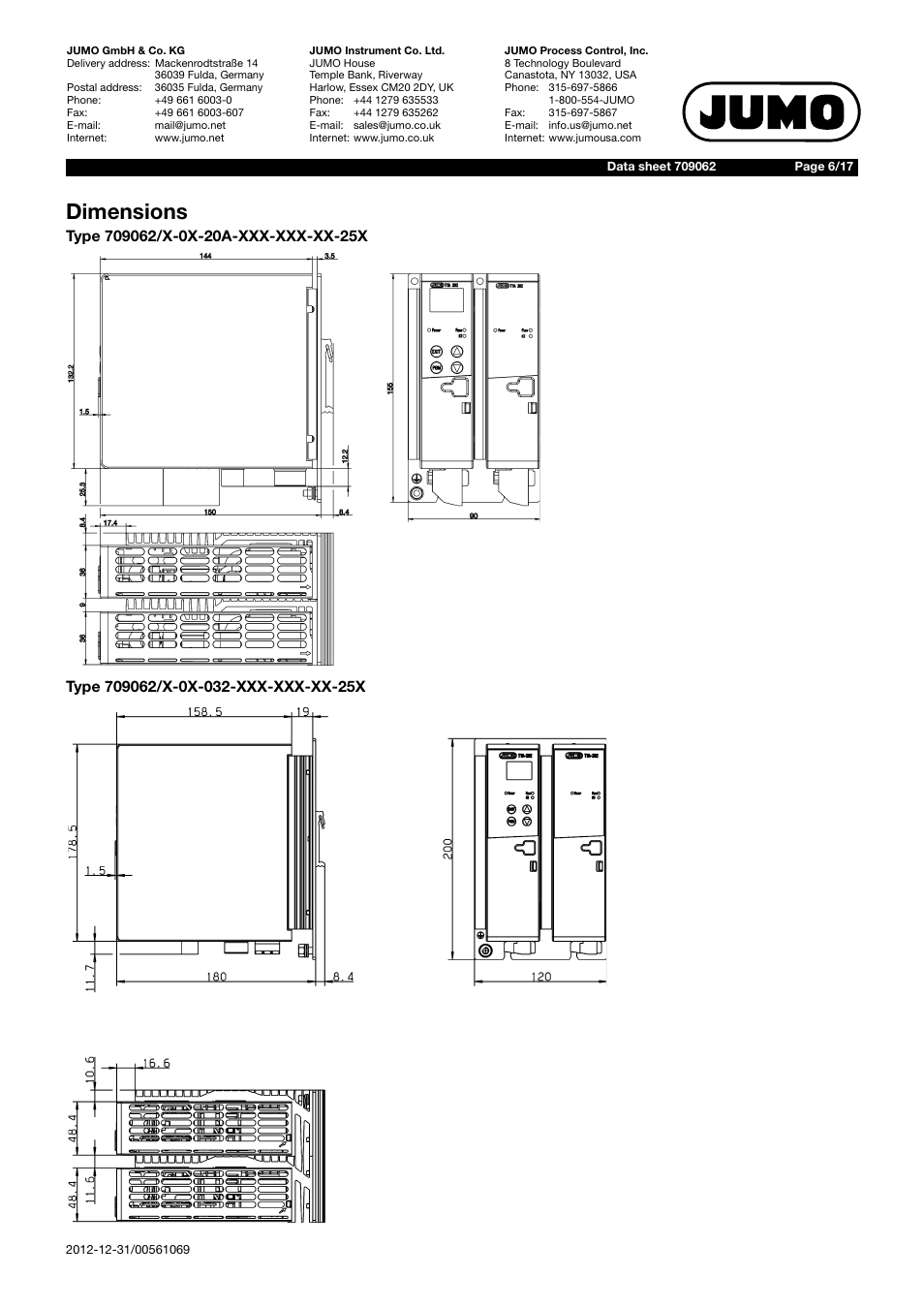 Dimensions | JUMO 709062 TYA 202 - Three-Phase Power Controller Data Sheet User Manual | Page 6 / 17