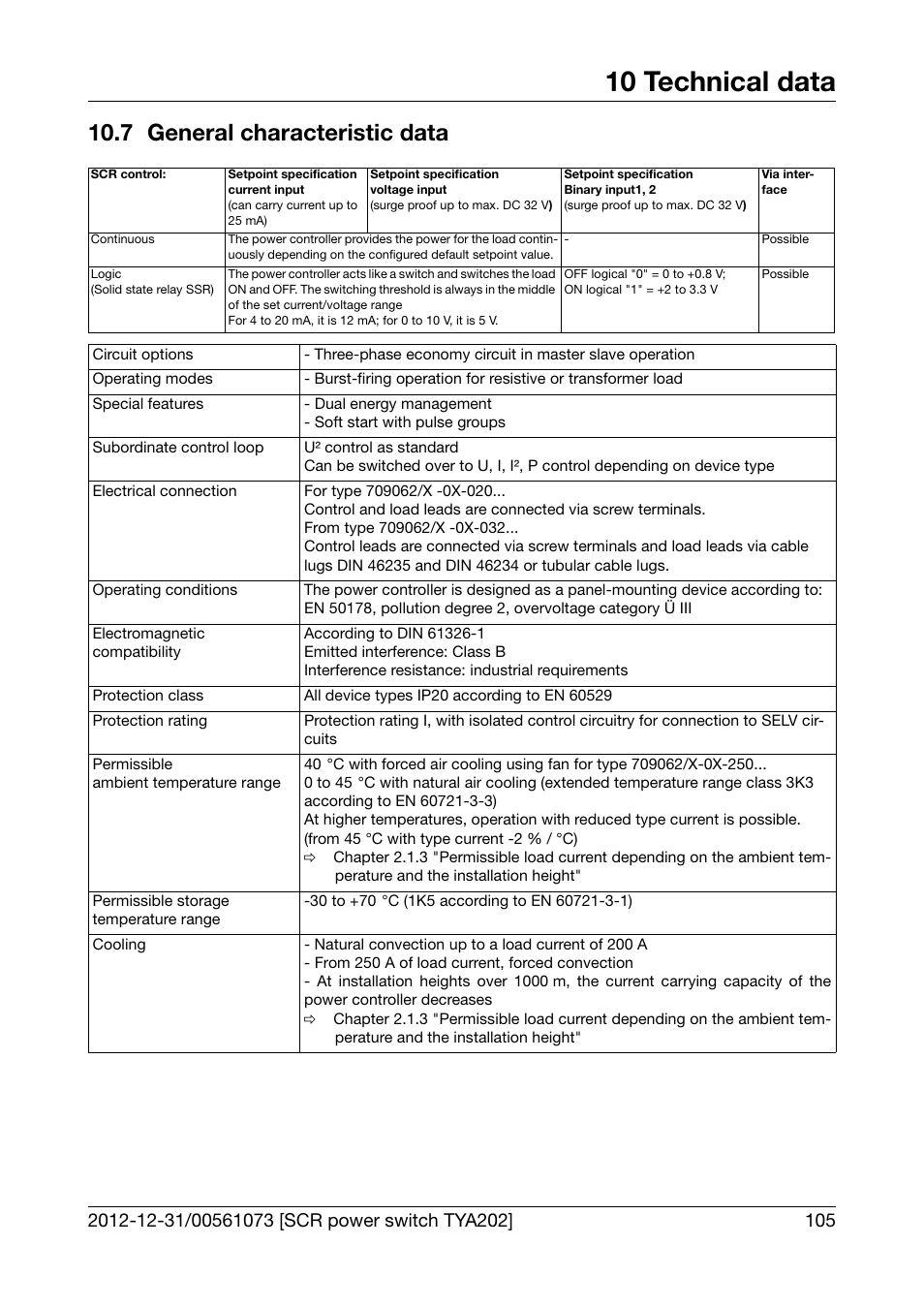 7 general characteristic data, General characteristic data, 10 technical data | JUMO 709062 TYA 202 - Three-Phase Power Controller Operating Manual User Manual | Page 107 / 112