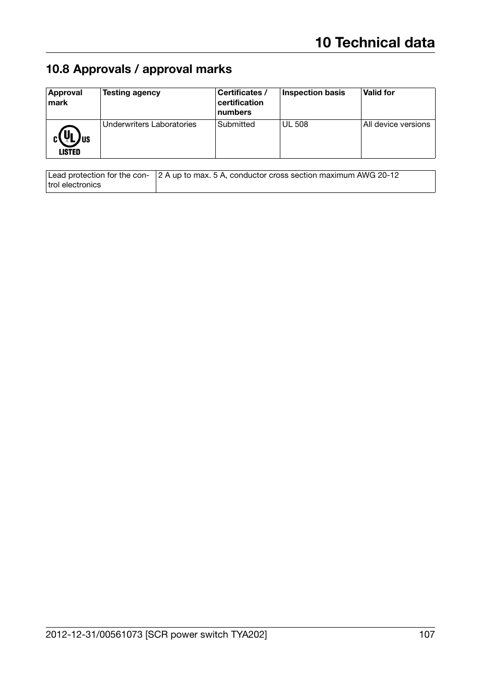8 approvals / approval marks, Approvals / approval marks, 10 technical data | JUMO 709062 TYA 202 - Three-Phase Power Controller Operating Manual User Manual | Page 109 / 112
