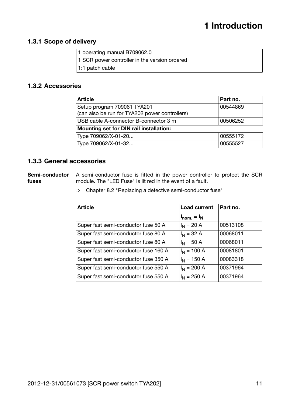 1 scope of delivery, 2 accessories, 3 general accessories | Scope of delivery, Accessories, General accessories, 1 introduction | JUMO 709062 TYA 202 - Three-Phase Power Controller Operating Manual User Manual | Page 13 / 112