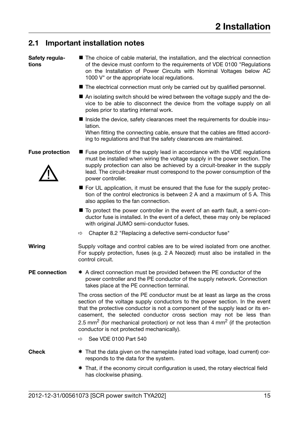 2 installation, 1 important installation notes, Installation | Important installation notes | JUMO 709062 TYA 202 - Three-Phase Power Controller Operating Manual User Manual | Page 17 / 112