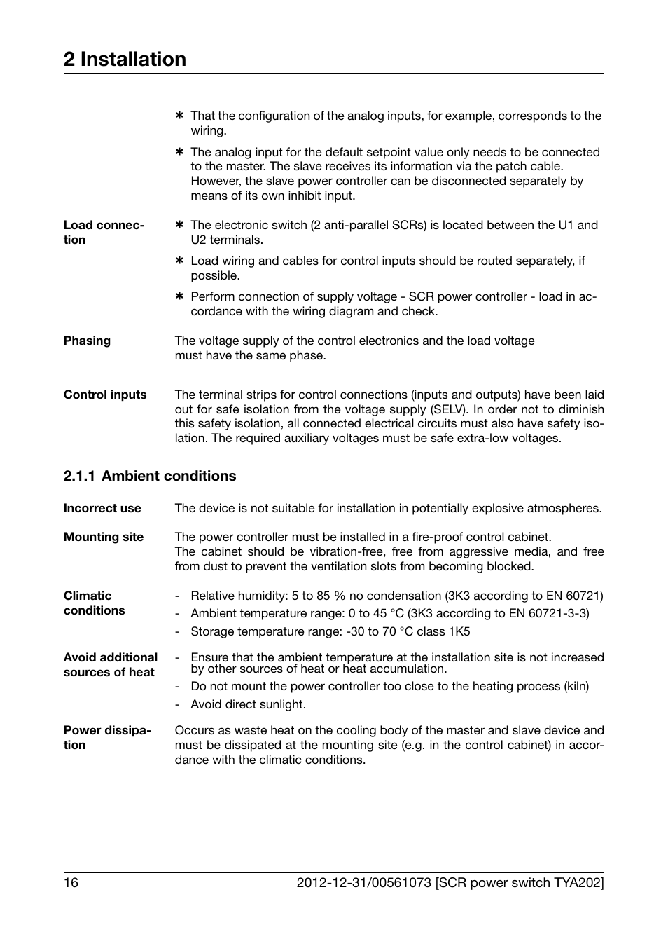 1 ambient conditions, Ambient conditions, 2 installation | JUMO 709062 TYA 202 - Three-Phase Power Controller Operating Manual User Manual | Page 18 / 112