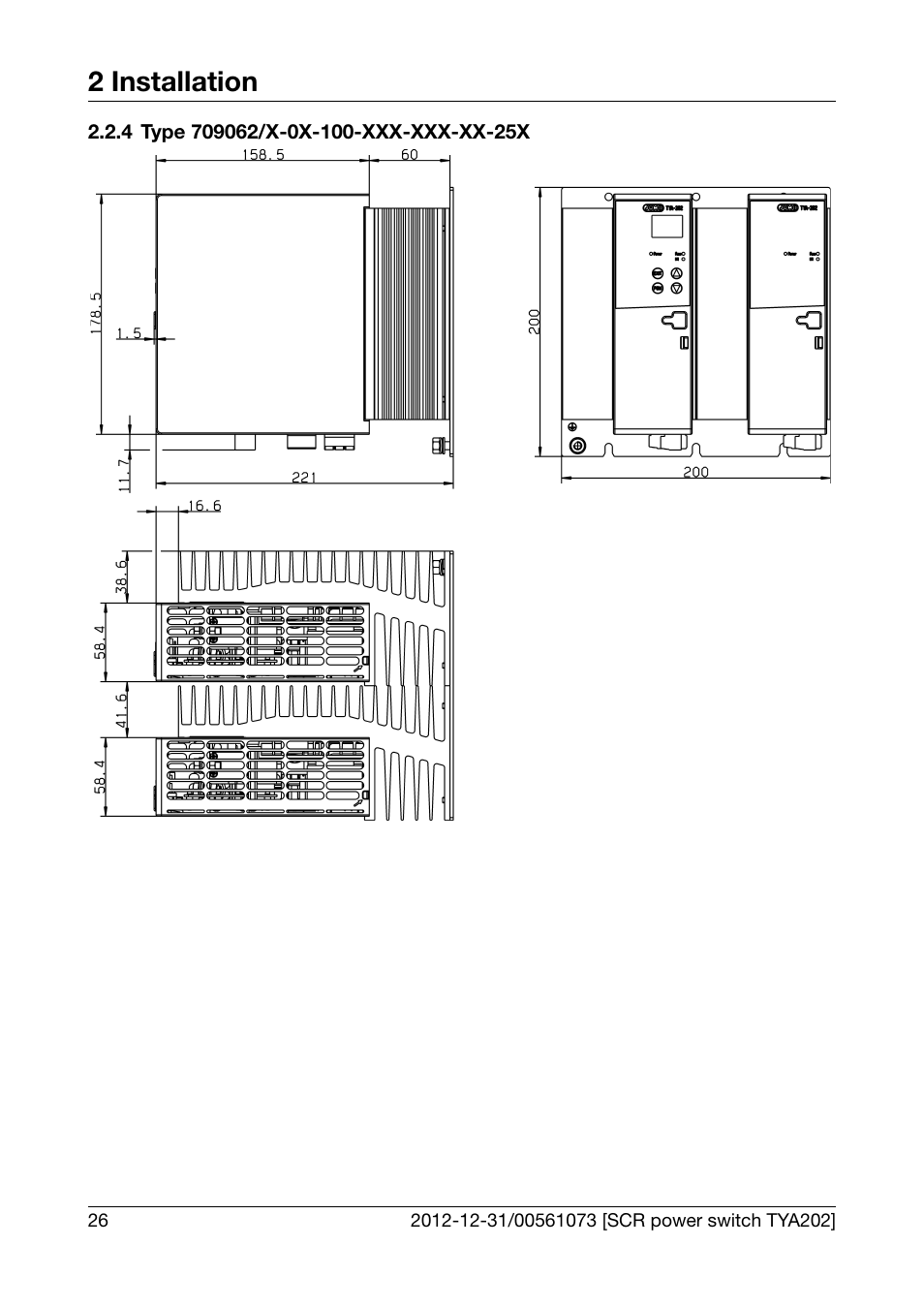 4 type 709062/x-0x-100-xxx-xxx-xx-25x, Type 709062/x-0x-100-xxx-xxx-xx-25x, 2 installation | JUMO 709062 TYA 202 - Three-Phase Power Controller Operating Manual User Manual | Page 28 / 112