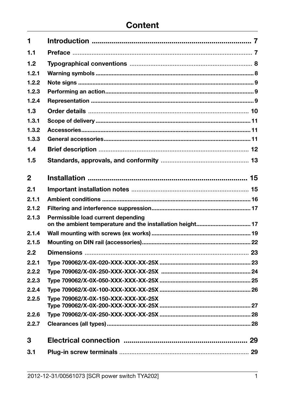 Content, 1introduction, 2installation | 3electrical connection | JUMO 709062 TYA 202 - Three-Phase Power Controller Operating Manual User Manual | Page 3 / 112