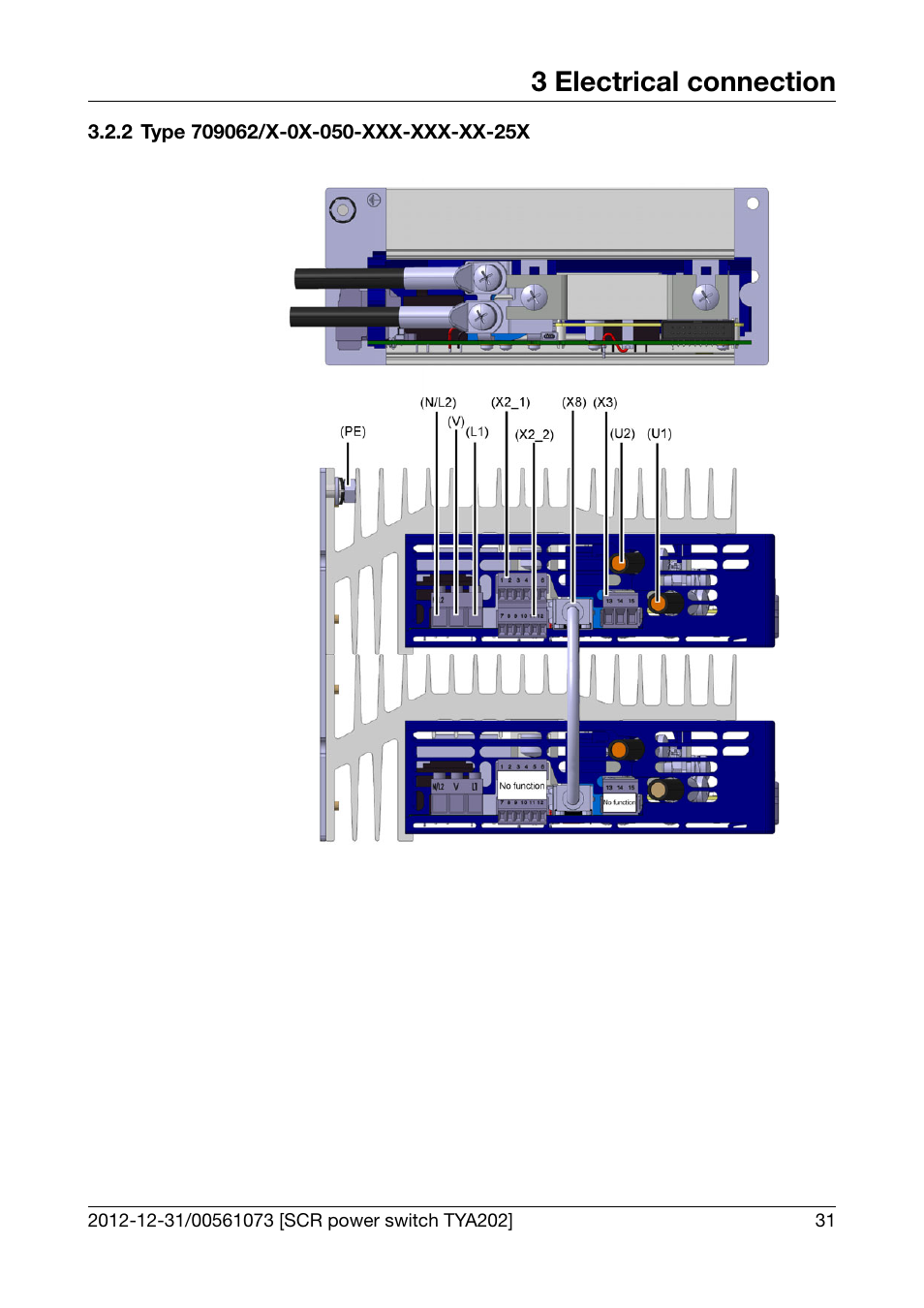 2 type 709062/x-0x-050-xxx-xxx-xx-25x, Type 709062/x-0x-050-xxx-xxx-xx-25x, 3 electrical connection | JUMO 709062 TYA 202 - Three-Phase Power Controller Operating Manual User Manual | Page 33 / 112