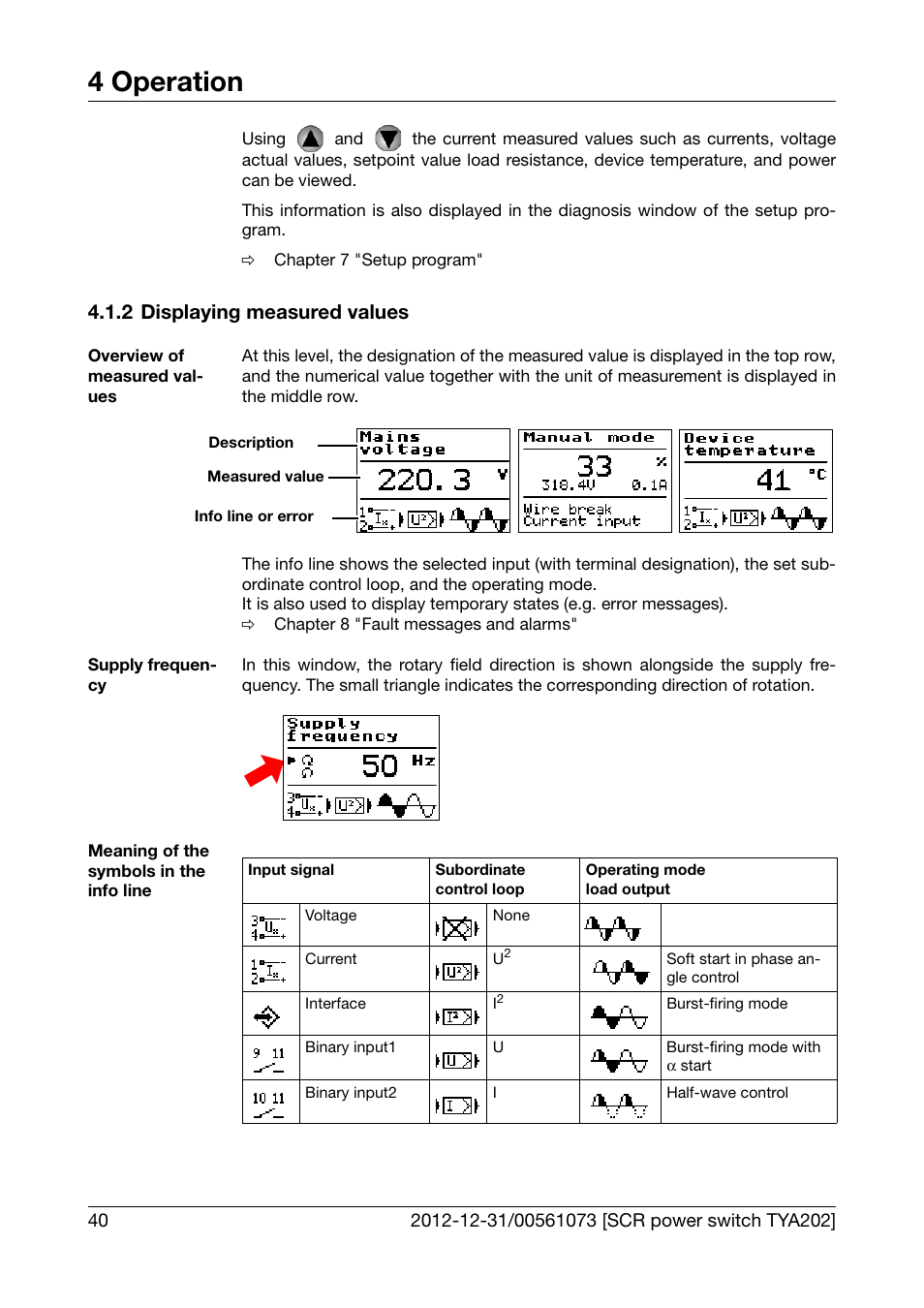 2 displaying measured values, Displaying measured values, 4 operation | JUMO 709062 TYA 202 - Three-Phase Power Controller Operating Manual User Manual | Page 42 / 112
