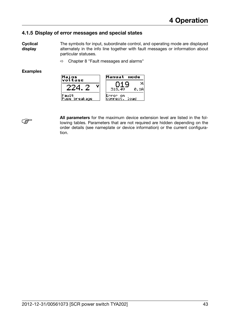 5 display of error messages and special states, Display of error messages and special states, 4 operation | JUMO 709062 TYA 202 - Three-Phase Power Controller Operating Manual User Manual | Page 45 / 112