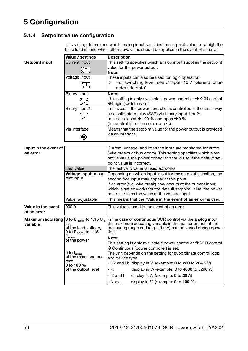 4 setpoint value configuration, Setpoint value configuration, 5 configuration | JUMO 709062 TYA 202 - Three-Phase Power Controller Operating Manual User Manual | Page 58 / 112