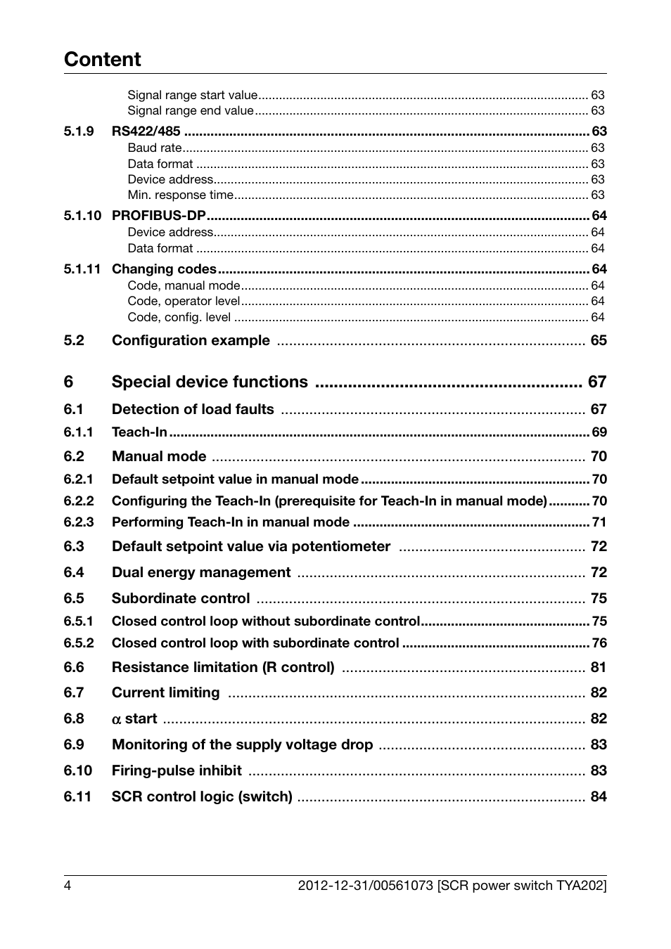 Content, 6special device functions | JUMO 709062 TYA 202 - Three-Phase Power Controller Operating Manual User Manual | Page 6 / 112