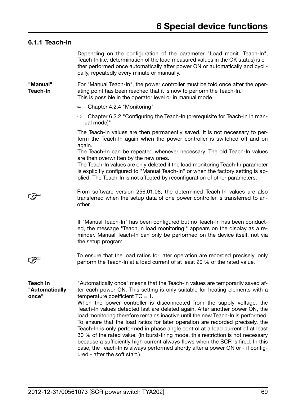 1 teach-in, Teach-in, Chapter 6.1.1 "teach-in | 6 special device functions | JUMO 709062 TYA 202 - Three-Phase Power Controller Operating Manual User Manual | Page 71 / 112
