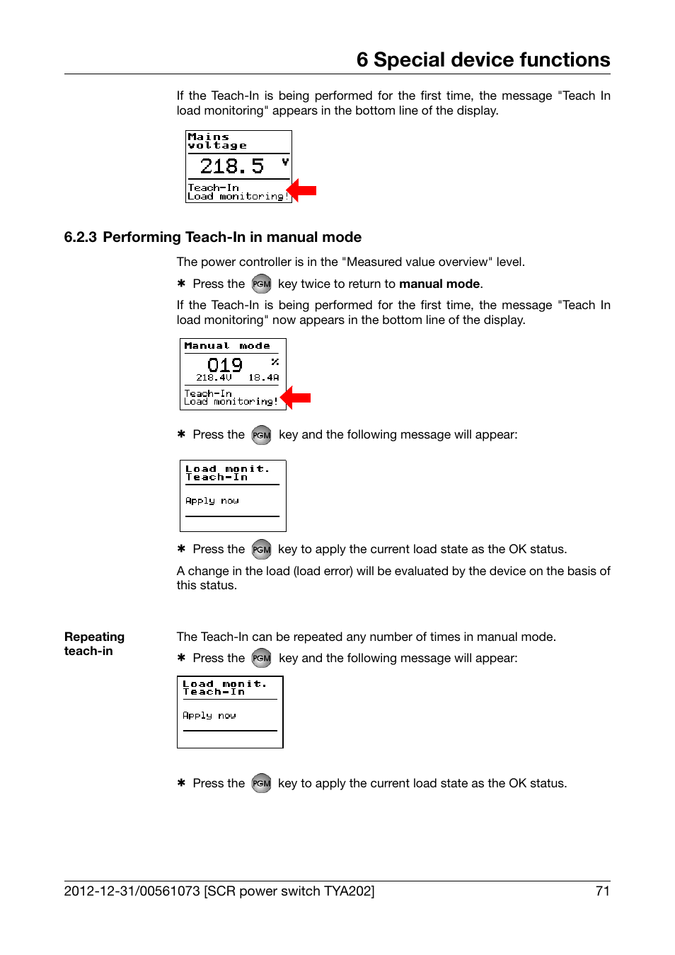 3 performing teach-in in manual mode, Performing teach-in in manual mode, 6 special device functions | JUMO 709062 TYA 202 - Three-Phase Power Controller Operating Manual User Manual | Page 73 / 112