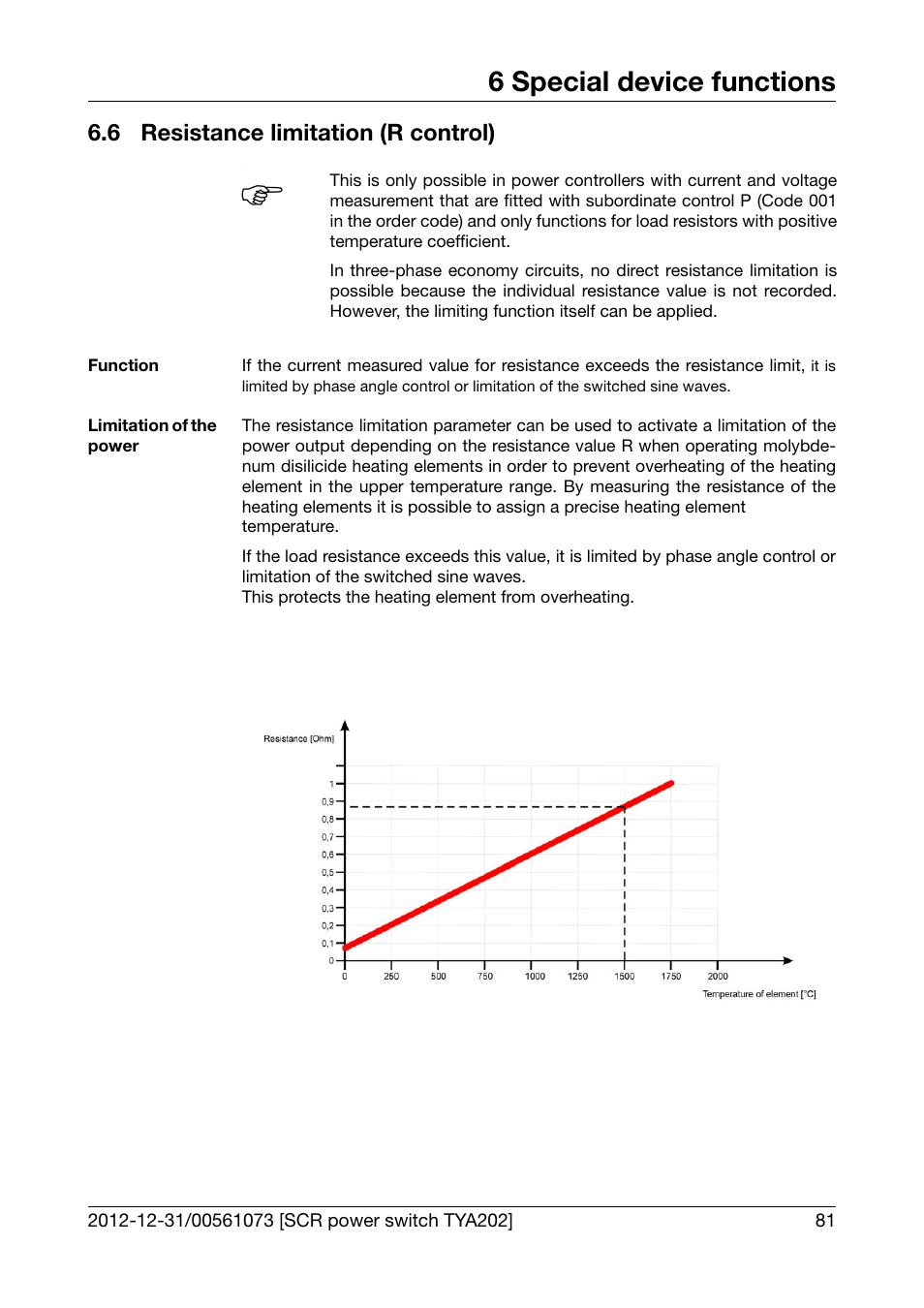 6 resistance limitation (r control), Resistance limitation (r control), 6 special device functions | JUMO 709062 TYA 202 - Three-Phase Power Controller Operating Manual User Manual | Page 83 / 112
