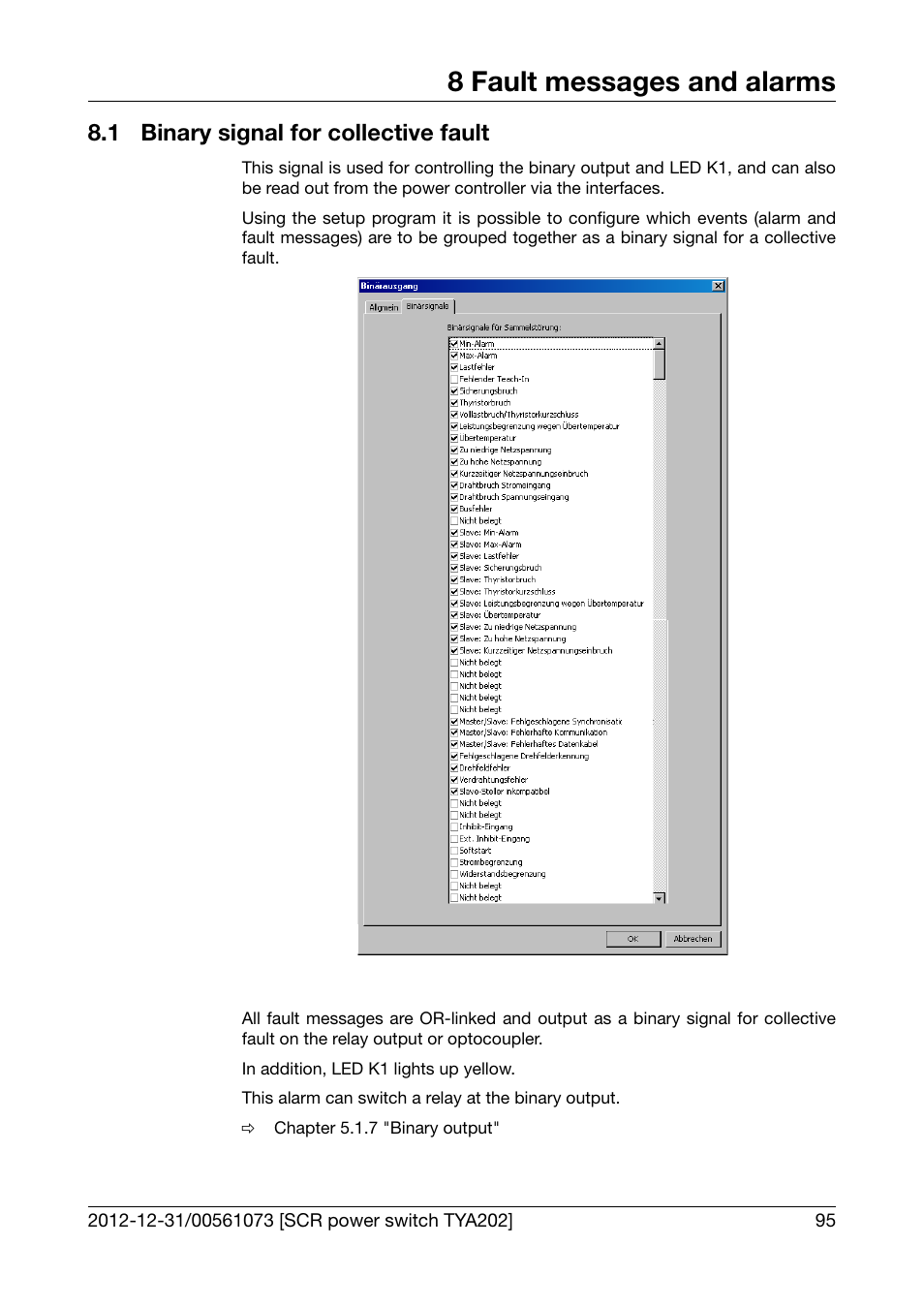 1 binary signal for collective fault, Binary signal for collective fault, 8 fault messages and alarms | JUMO 709062 TYA 202 - Three-Phase Power Controller Operating Manual User Manual | Page 97 / 112