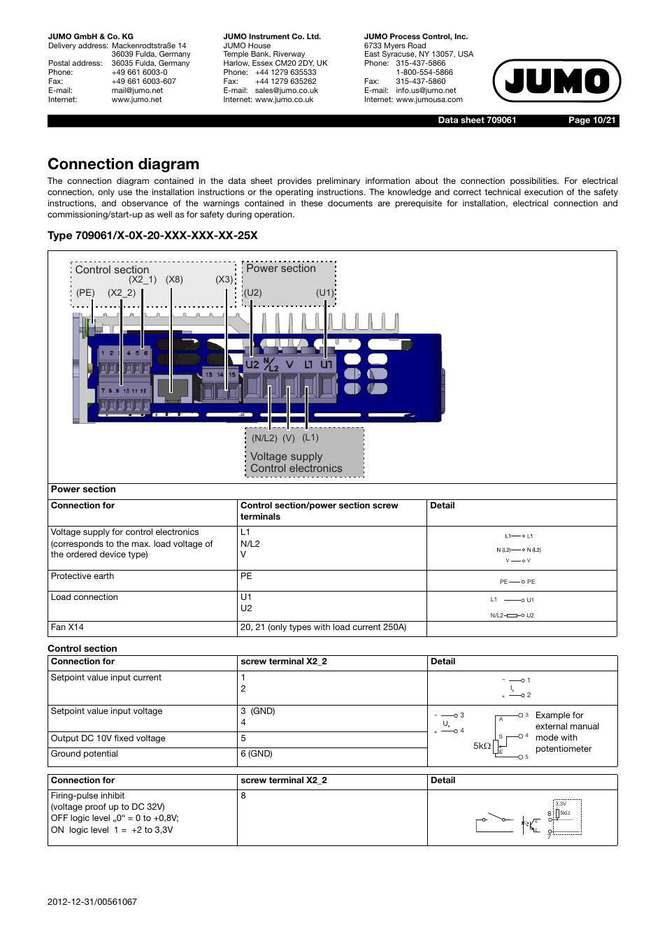 Connection diagram | JUMO 709061 TYA 201 - Single-Phase Power Controller Data Sheet User Manual | Page 10 / 21