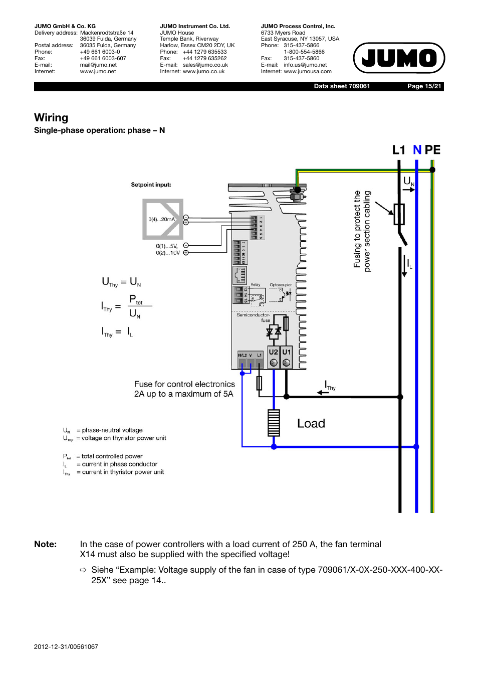 Wiring | JUMO 709061 TYA 201 - Single-Phase Power Controller Data Sheet User Manual | Page 15 / 21